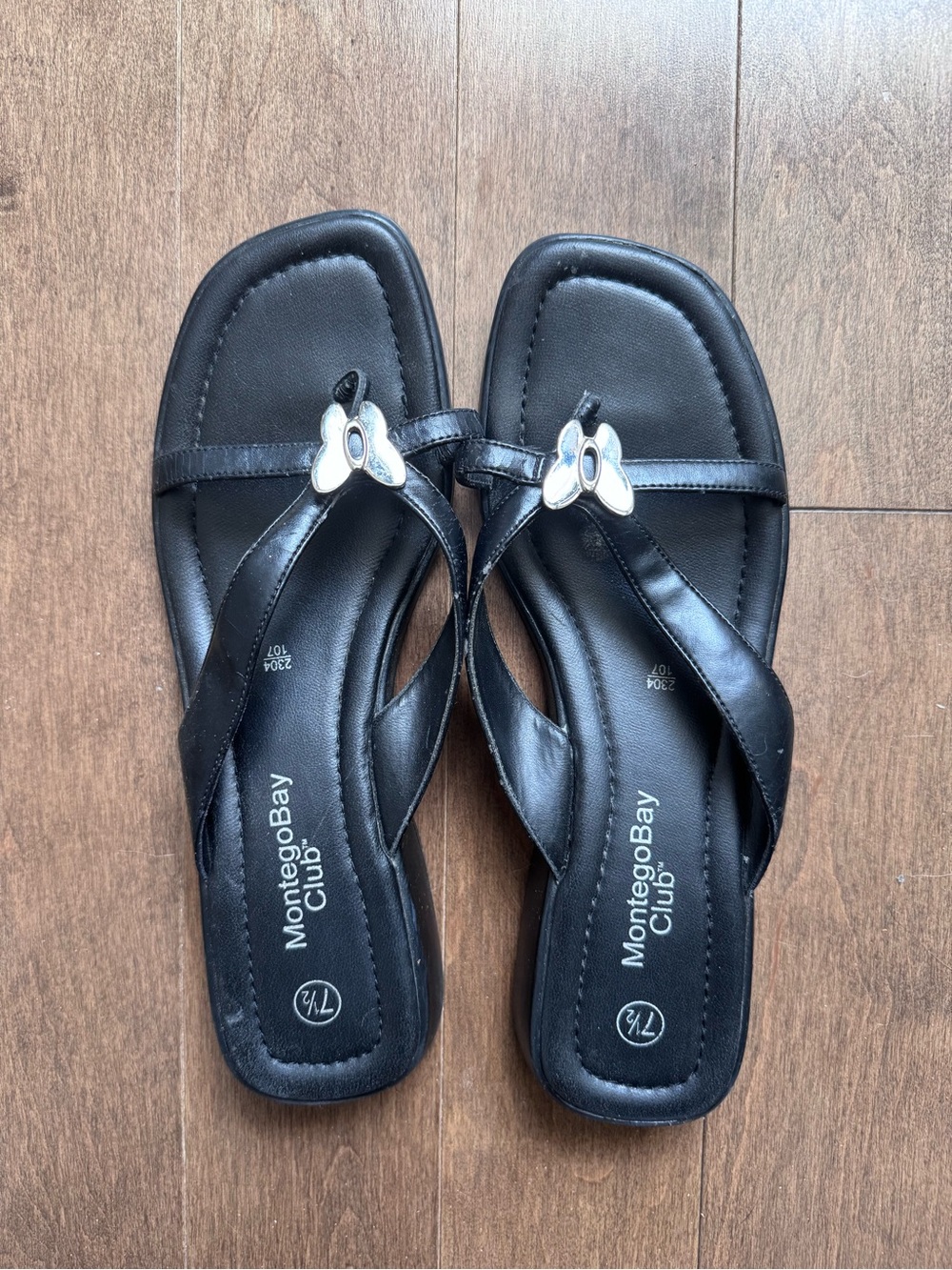 Montego Bay Club Black Thong Butterfly Sandals